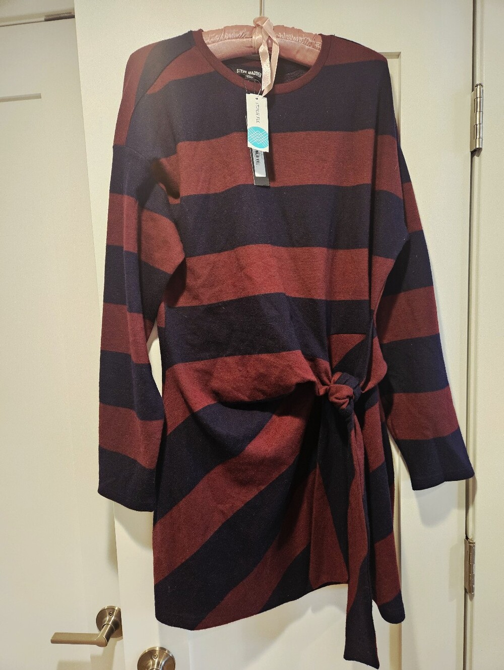 NWT Steve Madden Creighton Wine And Navy Strip Faux Tie Dress Size XL